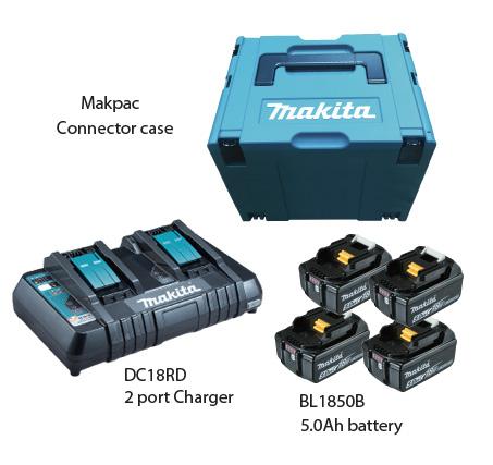 Makita Battery Kit18V5.0Ah x 4pc, Multi Charger x 1pc MKP3PT184 - Click Image to Close